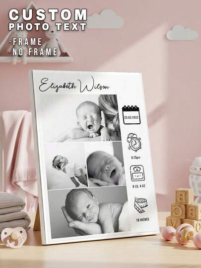 1 Pieza Lienzo con Foto y Texto Personalizado, Impresión en Lienzo Personalizada, Póster en Lienzo Personalizado, Lienzo con Datos de Nacimiento del Bebé, Lienzo con Hitos de Crecimiento del Bebé, Lienzo con Foto de Bebé, Nombre Personalizado, Texto Personalizado, Arte de Pared para Cuarto de Niños, Decoración de Pared, Decoración de Escritorio, Regalo para Baby Shower, Regalo para Fiesta de Revelación de Género, Regalo de Bautizo