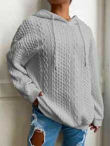 Tops Women Casual Loose Knit Jacquard Long Sleeve Sweatshirt - Grey - View 6