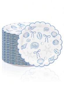 10个/20个/50个蓝色扇贝形海岸派对餐盘 海洋主题派对装饰 热带蓝色蝴蝶结海星贝壳餐具 蓝色单身派对装饰 夏季海滩婚礼 新娘送礼会 生日用品 - 彩色 - 查看 6