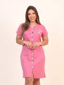 Camisola com Manga e Botões Pós Parto Cirúrgica Amamentação Malha Algodão Americana Blogueira Gestante Senhora Moonlight Mama Maternidade - Rosa - Visão 10
