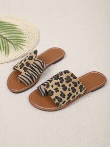 2026夏季豹纹露趾平底拖鞋 - 豹紋 - 查看 8