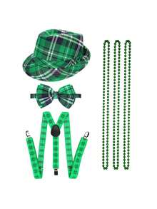 D EXCEED 6Pcs Patrick's Day Plaid Fabric Fedora Hat And Bow Tie Set, Green Irish Cap Party Cosplay Costumes Accessory For Women - Multicolor - View 3