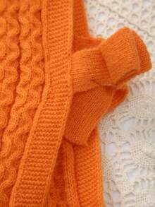 Young Girl Round Neck Knitted Solid Color Pullover Sweater Vest With Bow Design, Suitable For Spring, Summer, Autumn - Orange - View 5