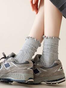 5 pares de calcetines casuales y versátiles para mujer con lazo y ribete de volantes - Multicolor - Ver 8