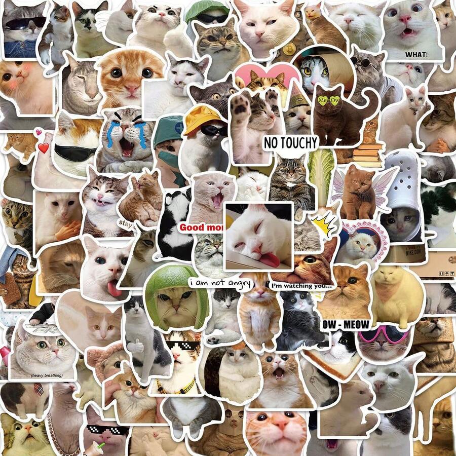 100张趣味猫咪贴纸，适用于水瓶、Kiwaii等，防水，可爱猫咪图案，也可用于Kindle、行李箱、吉他、笔记本电脑等，成人复活节礼物之选。 - 彩色 - 查看 1