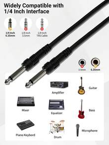 Cable de guitarra eléctrica de 1/4 pulgada, 10 pies, cable recto negro para amplificador de guitarra, cable de instrumento, adecuado para guitarra eléctrica, mandolina, amplificador de bajo, teclado, mezclador, ecualizador, altavoz (3 metros) - Negro - Ver 4