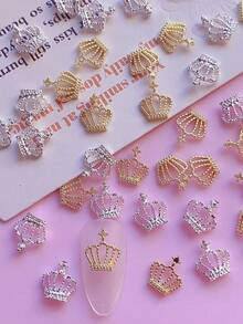 30个合金皇冠造型美甲装饰品，DIY，Y2K风格，朋克风美甲饰品，美甲配件，美甲装饰配件 - 彩色 - 查看 1