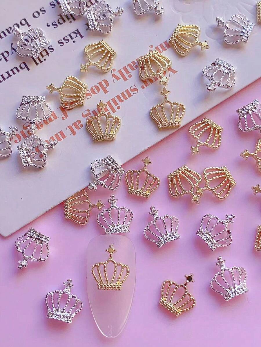 30个合金皇冠造型美甲装饰品，DIY，Y2K风格，朋克风美甲饰品，美甲配件，美甲装饰配件 - 彩色 - 查看 1