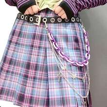 Fashionable Everything Hip Hop Pants Dual-Layer Resin Chain Hipster Network Red Pants Rainbow Candy Color Gradient Punk Style Detachable Chain Summer, School Fall, Autumn, Halloween