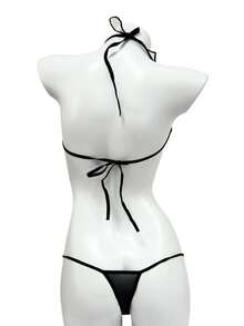 撞色滚边性感内衣套装，微三角吊带比基尼文胸和丁字裤，女士性感内衣，万圣节和圣诞节必备性感单品