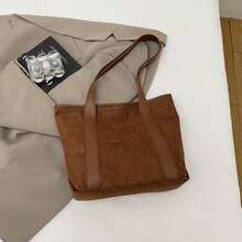 Bolso de mano grande para mujer, elegante bolso de hombro de gamuza para compras, uso diario, trabajo y viajes. - Marrón claro - Ver 1