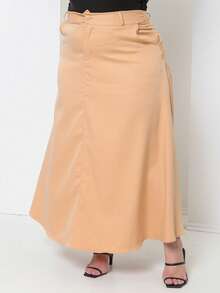 Plus Size Tailored Flared Skirt - Beige - View 5