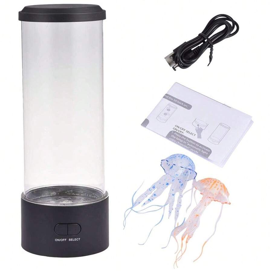 Luminária USB em formato de água-viva com LEDs que mudam de cor - Luminária de ambiente cilíndrica realista inspirada em aquários, luz noturna de água-viva com gradiente de 7 cores, luminária de mesa decorativa e relaxante. - Claro - Ver 1