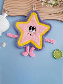 1pc Cute Star Pattern Towel, Modern Style Cartoon Design, Kitchen And Bathroom Towel, Absorbent Hand Towel With Hanging Loop, Thick Washcloth, Multi-Purpose Household Cloth - Multicolor - View 8