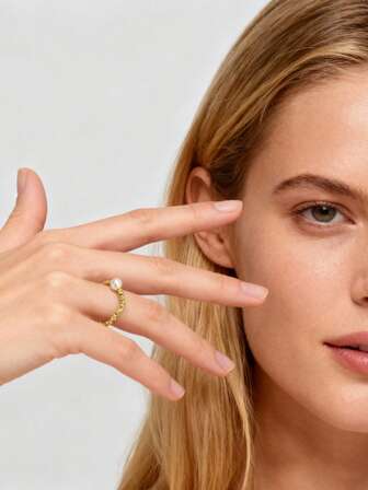 1pc 925 Sterling Silver Shiny Crushed Silver & Natural Freshwater Pearl Adjustable Ring, Comes With Gift Box, Suitable For Dates, Gifts, Versatile For Girls