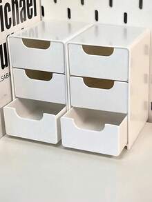 1件三層抽屜式桌面收納盒，附抽屜，小巧可愛，省空間，適合存放辦公用品、珠寶與化妝品，便攜式分隔收納盒 - 彩色 - 查看 1