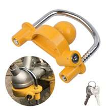 Trailer Hitch Lock 50mm Tow Ball Towing Bar Security Coupling Adjustable 2 Keys - Yellow - View 3