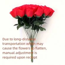 10 piezas Ramo de rosas artificiales - Rosas rojas realistas con hojas verdes densas, sin mantenimiento, adecuadas para bodas, hogar, decoración de fiestas de San Valentín - Arreglo floral falso duradero, decoración del hogar romántica, diseño de pétalos delicado, apariencia realista - Rojo - Ver 3