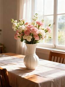 1pc French Style Minimalist Plastic White Flower Vase, Modern Decorative Vase, Creative Home Decor Accessory, Suitable For Floral Decoration On Dining Table, Desk, Living Room, Bedroom, Fireplace, Durable - White - View 4