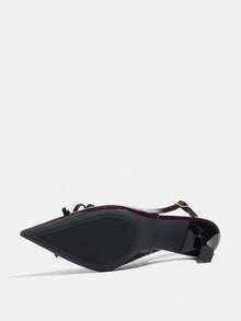 Jin Bei Qi Sandalias de tacón de aguja con decoración de lazo, estilo minimalista de alta gama para mujer. Zapatos elegantes, lujosos, de moda y sexy para fiestas, banquetes y eventos formales, color rojo vino.