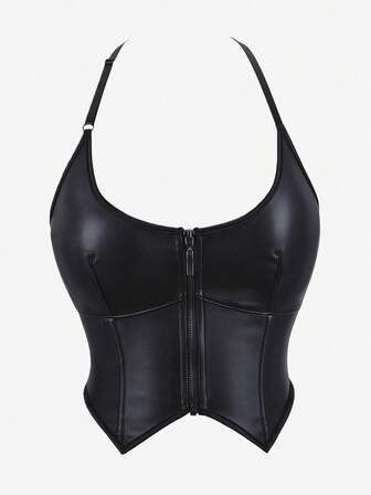 Top corset con tirantes finos negros, top corto sin mangas tipo bustier, ropa de club, estilo punk, con tirantes ajustables