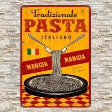 1pc Traditional Italian Pasta Metal Sign, Vintage Iron Wall Art Poster, 7.8x11.8 Inches, Rustic Home Decor For Indoor & Outdoor, Restaurant, Bar, Cafe, Garden, Gym, Garage, Restroom, Mural.