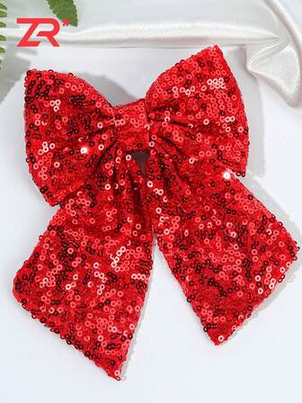 1pc New Year Red Sequins Hair Bow Clip For Girls Teens Alligator Clip Elegant Fashion Party Bowknot Barrette Red Hair Bows Gift Hairpin Women Hair Accessory, Claw Clips, Hair Slide, Hair Barrettes