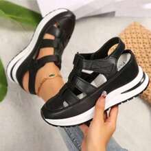 Women's Summer Wedge Sandals - Breathable Cross-Strap Design, Thick Platform Sole With EVA/PVC Cushioning, Lightweight Synthetic Fabric, Suitable For Casual To Formal Looks, Fashionable Lace-Up Style, Comfortable Everyday Wear - màu đen - Xem 4