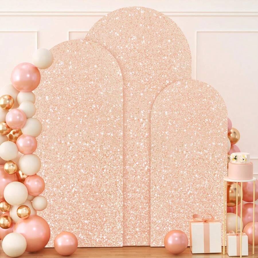 Phông nền tròn đính sequin hình vòm CHIARA kích thước 5ft/6ft/6.6ft/7.2ft dùng cho đám cưới, tiệc sinh nhật, trang trí chụp ảnh (Không bao gồm khung đỡ vòm) - Hoa hồng vàng - Xem 1