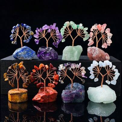 1 pieza Árbol de la Vida de cristal, piedras preciosas curativas hechas a mano, árbol de dinero de amatista, regalos de buena suerte para mujeres y hombres, árboles de cristal para energía positiva, meditación, hogar, sala de estar, decoración de oficina