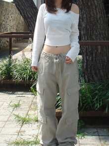 韩版小众设计显瘦百搭抗衰老斜肩不对称长袖针织衫 - 白色 - 查看 10