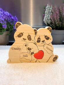 1pc Personalized Wooden Bear Family Surname Puzzle Commemorative Gift, Customized Family Surname Wooden Bear Puzzle, Personalized Bear Animal Puzzle, Home Decor, Gift For Mom, Dad, Adults, Mother's Day, Father's Day, Holiday,Home Decor Living Room - Multicolor - View 14