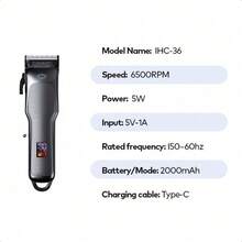 itel IHC-36 Classic 4-Blade Clipper,Wireless Type-C Rechargeable,Smart Digital Display,Premium Metal Design,2000mAh Long-Lasting Battery,Precision Cutting With Sharp Blades For Haircutting And Styling - Black - View 7