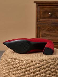 MonaNise Women's Pointed Toe 7cm Chunky High Heel Casual Party Dress Pumps, Versatile For All Seasons - Red - View 8