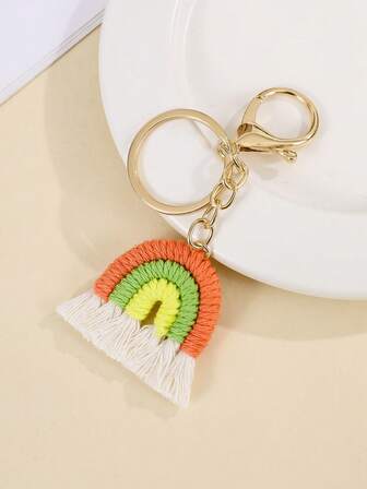 1pc Handmade Bohemian Woven Leaf Tassel Rainbow Keychain, Bag Charm, Gift For Friends, Christmas, Valentine's Day
