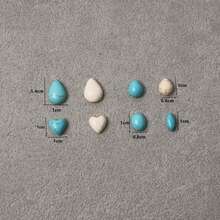 20pcs 8-10mm Heart, Teardrop & Round Shaped Natural Stone Cabochons, Semi-Bezel Setting, DIY Jewelry Supplies - Blue and White - View 4