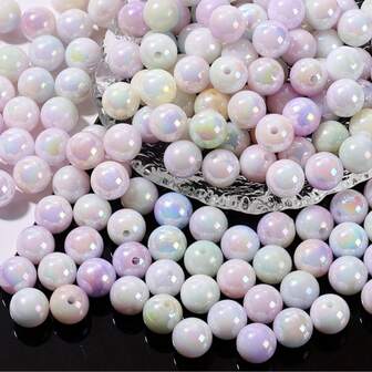 10/20/30/50/100/200 piezas Cuentas acrílicas de color perla de sirena sueltas y brillantes, redondas, para hacer joyas DIY, manualidades y decoración de 6/8/10/12/14/16 mm