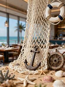 1pc Natural Cotton Hawaiian Party Fishing Net Decor, Nautical Theme Cotton Fishing Net Underwater, Pirate, Beach, Halloween Decoration - White - View 2