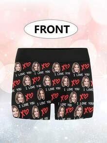 1pc Personalized Photo & "I Love You" Print Black Romantic Briefs For Men, Valentine's Day Gift, Full Of Love - Multicolor - View 2