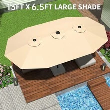 13 FT Large Patio Umbrella Outdoor Double-Sided Rectangle Market Umbrella With Crank Handle And Tilt Adjustment Waterproof Polyester Canopy For Garden, Pool, Beach, Backyard - 米色 - 查看 5