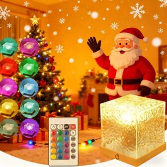 1pc RGB 16-Color Water Wave Effect USB Night Light, Touch & Remote Control, Auto Rotation, Flame Effect, Starry Sky Projection, USB Powered, Suitable For Home Decor, Christmas & Party Decoration, Romantic Gift