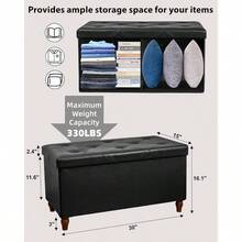 30 Inches Storage Ottoman With Wooden, Faux Leather Folding Ottoman Foot Rest, Storage Living Room, Hallway Bedroom, Upgrade Large Capacity Engineered Wood, Brown - Đen + Gỗ công nghiệp - Xem 2