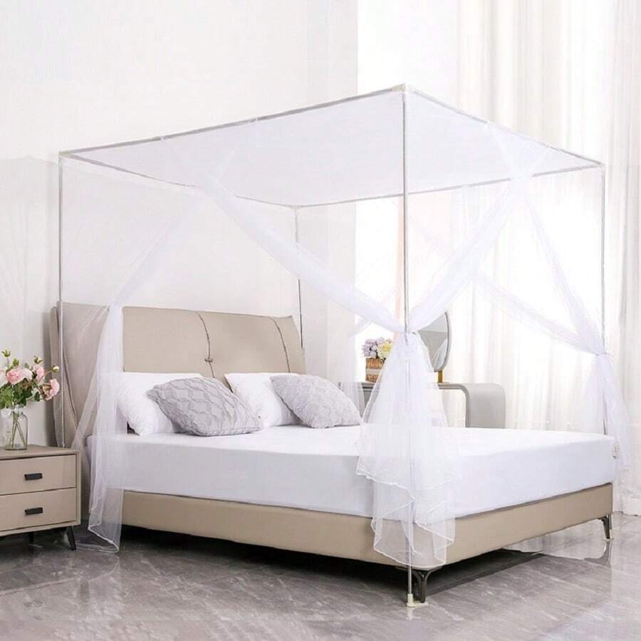 Summer Home Mosquito Nets 4 Corner Post Bed Canopy Net Double Bed Lightweight Fashion Bedding Mosquito Nets - Blanco - Ver 1