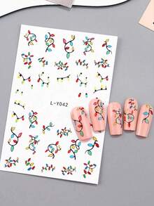 2个发光灯笼雪花圣诞美甲贴纸 Y2K美甲彩色灯泡夜光庆祝派对新年夜光滑动美甲用品 - 彩色 - 查看 5