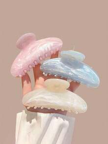 3个大号粉色、白色、蓝色渐变水波纹发夹，11厘米，优雅简约，百搭夏季发饰，适合日常、休闲、派对、工作、度假、洗脸、化妆、搭配服装，是返校、秋冬季海滩度假必备单品。 - 彩色 - 查看 7