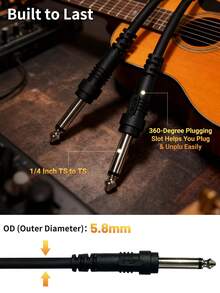 Cable de guitarra eléctrica de 1/4 pulgada, 10 pies, cable recto negro para amplificador de guitarra, cable de instrumento, adecuado para guitarra eléctrica, mandolina, amplificador de bajo, teclado, mezclador, ecualizador, altavoz (3 metros) - Negro - Ver 3