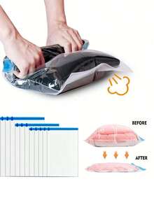 1/3/5pcs Compression Bags For Travel Travel Accessories Space Saver Bags No Vacuum Or Pump Needed Vacuum Storage Bags For Travel Essentials Travel And Home Packing Organizers (Blue) Clothes Storage Clothes Organizer Travel Organizer Bag Set Travel Storage Bag Set Packaging Bag Back To School School Bag Travel Essentials Travel Organizer For Beach Summer Vacation Travel Must Haves Vacation Holiday School Accessories Supplies Stuff Back To School Supplies - Nhiều màu - Xem 2