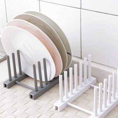 1 pieza Escurridor de platos de unicolor para la cocina, estante de almacenamiento de platos para gabinete, organizador de cubiertos de plástico. Almacenamiento y organización de la cocina, artículos esenciales para el hogar. Escurridor de platos, práctico y conveniente.