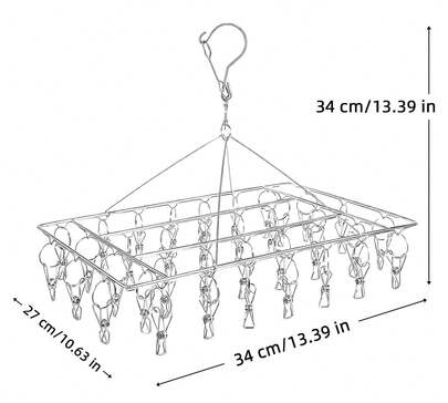 Stainless steel socks dryer drying rack swivel hook, windproof, hanger for underwear, bras, baby clothes, socks, gloves (36 pegs)