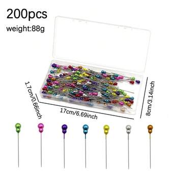 200pcs Multicolored Mixed-Hue Gourd-Shaped Pearl-Finish Needles Sewing Positioning Decorative Pins Wig Fixing Pins